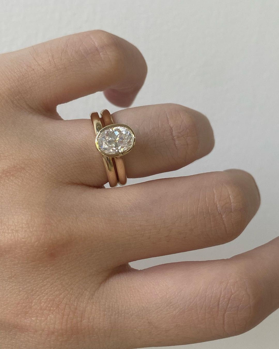 Bezel Set Oval Moissanite Solitaire Engagement ring, Cross over cathedral set Ring for her, Proposal ring, Promise ring, Ring for women