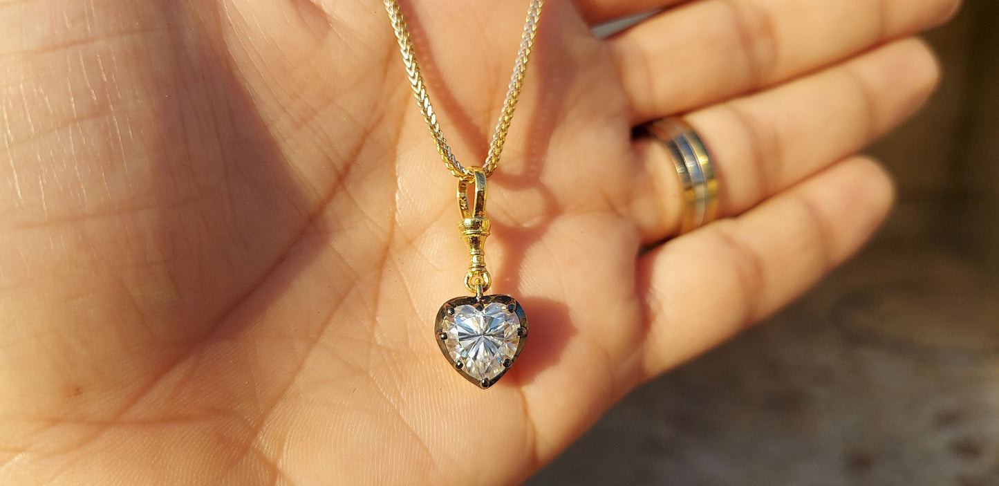 Heart Cut Moissanite Collet set Georgian cut down set Blackened gold Swivel Clasp Pendant,without chain,available in 5mm, 6mm, 7mm, 8mm, 9mm