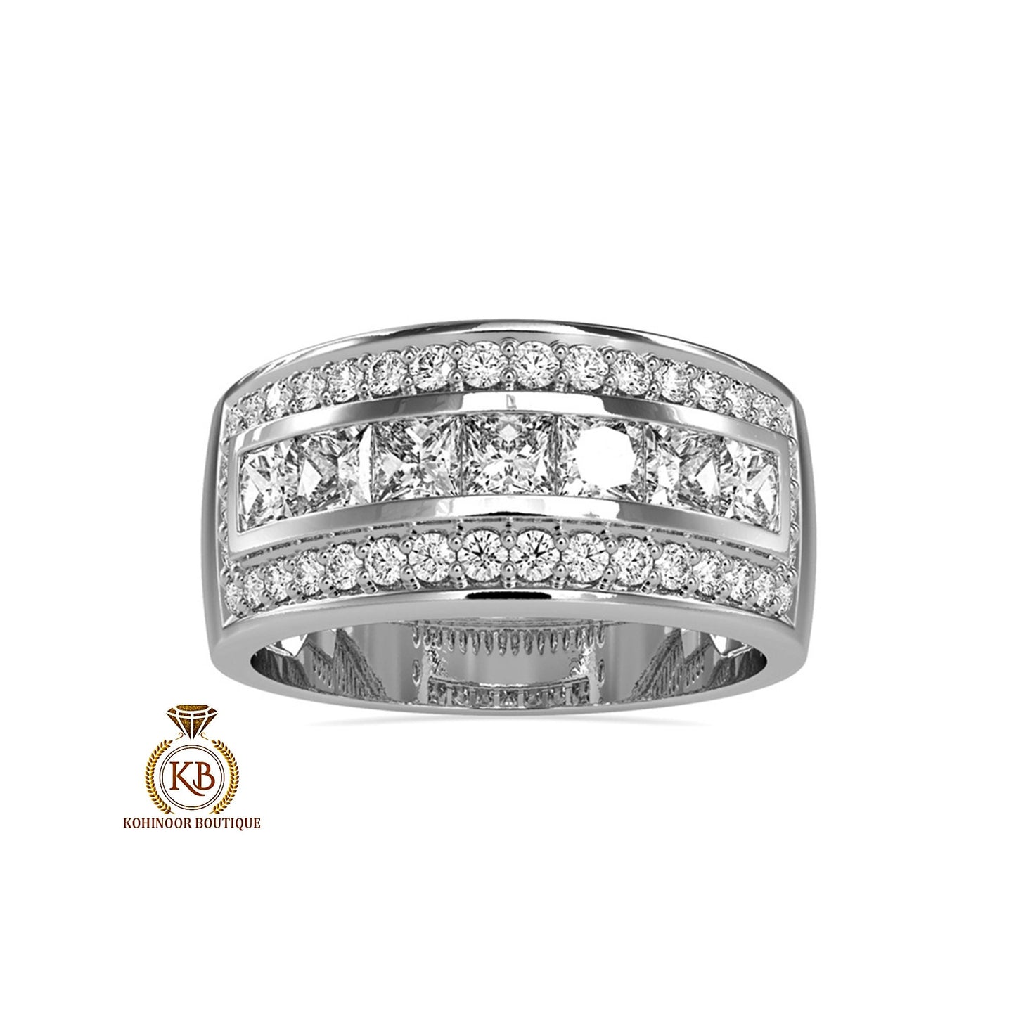 Channel set Princess & Round Cut Moissanite Engagement\Proposal\Anniversary\Wedding Ring for Men\Women\Unisex Band