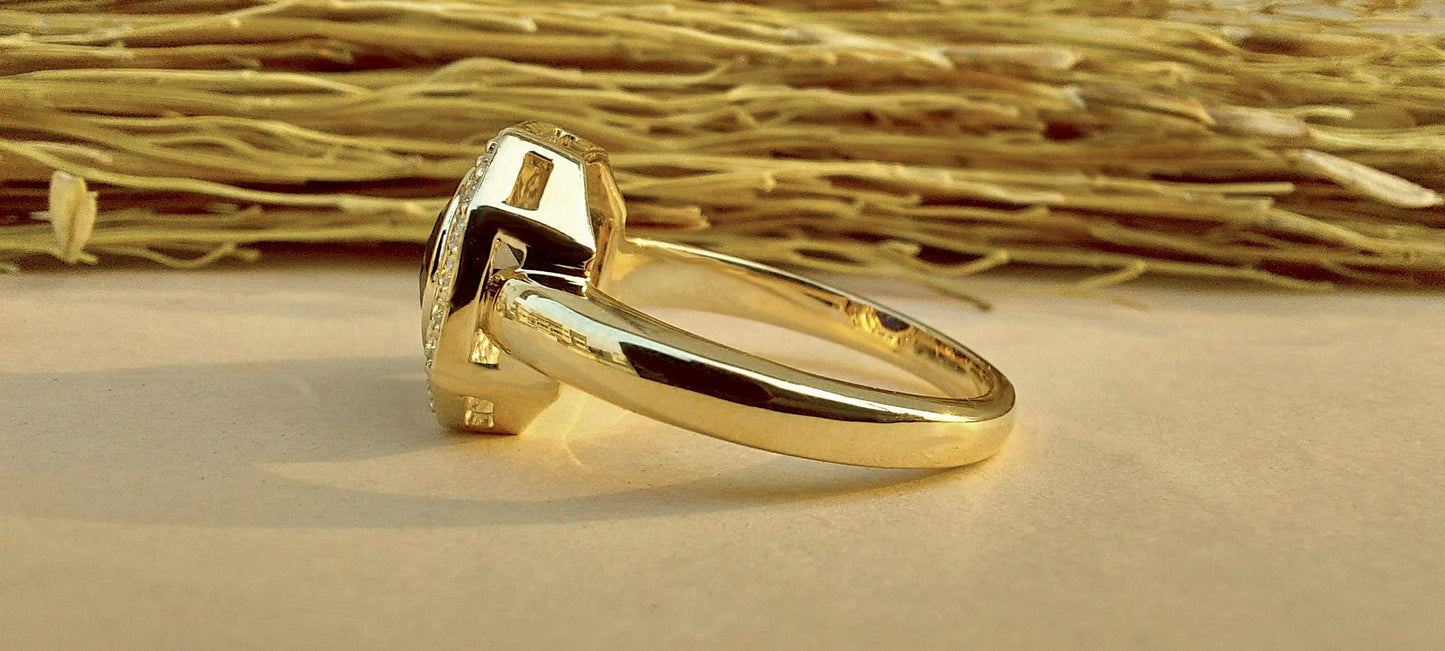 Lab Blue Sapphire with Moissanite Halo Engagement Ring, Proposal Ring, Ring for Mother, Anniversary Gift for wife