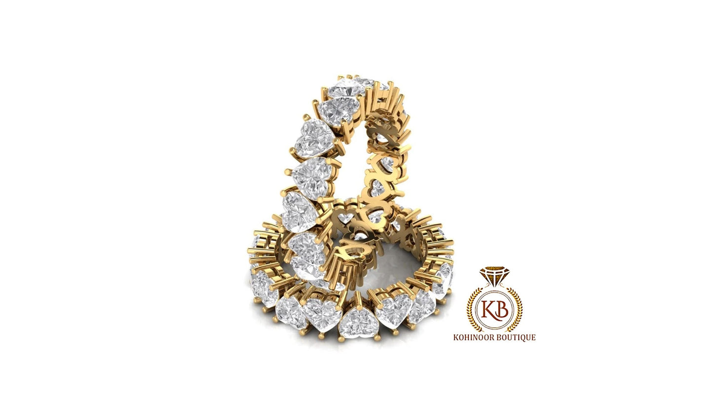 Heart Cut Moissanite Half\Full Eternity Wedding Band,Bridal stackable,Statement ring in White\Yellow\Rose Gold,Anniversary Gift