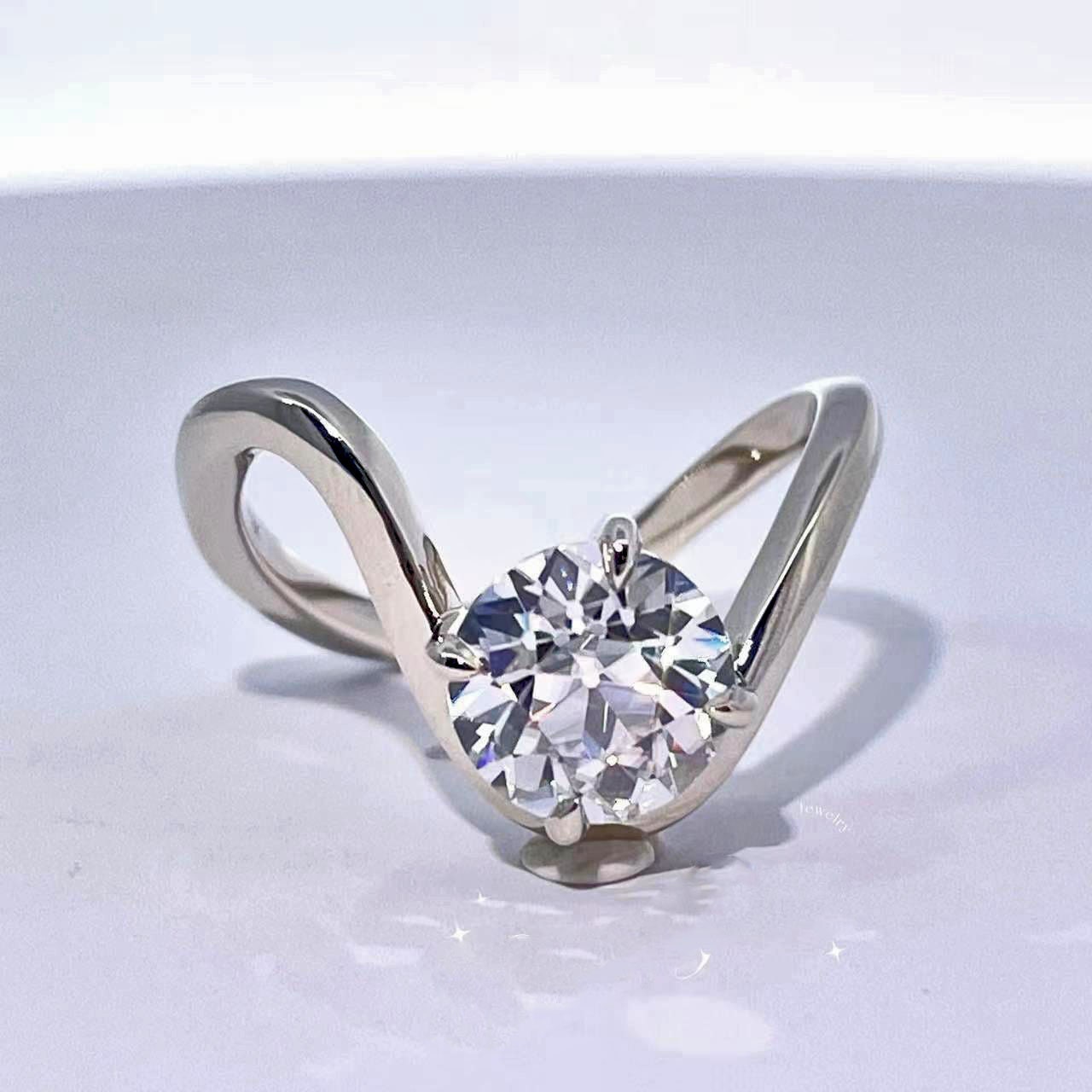 Floating Old European Cut OEC Compass prong NSEW set Solitaire Engagement ring, Ring for her, gift ring for women, vintage moissanite ring.