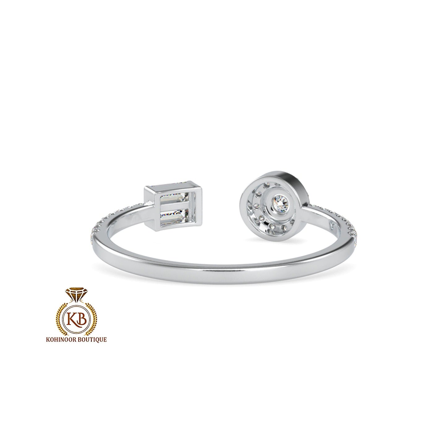 Baguette & Round open end Toi Et Moi Moissanite 2 stone engagement ring, Wedding Band, dainty proposal right hand ring