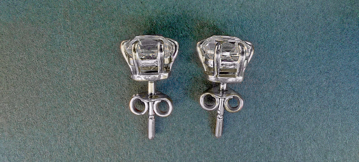 Vintage Cushion Old Mine Cut Moissanite Stud Earrings, Moissanite Wedding Earrings, Push Back Earrings, Anniversary Gift, Circa 1910