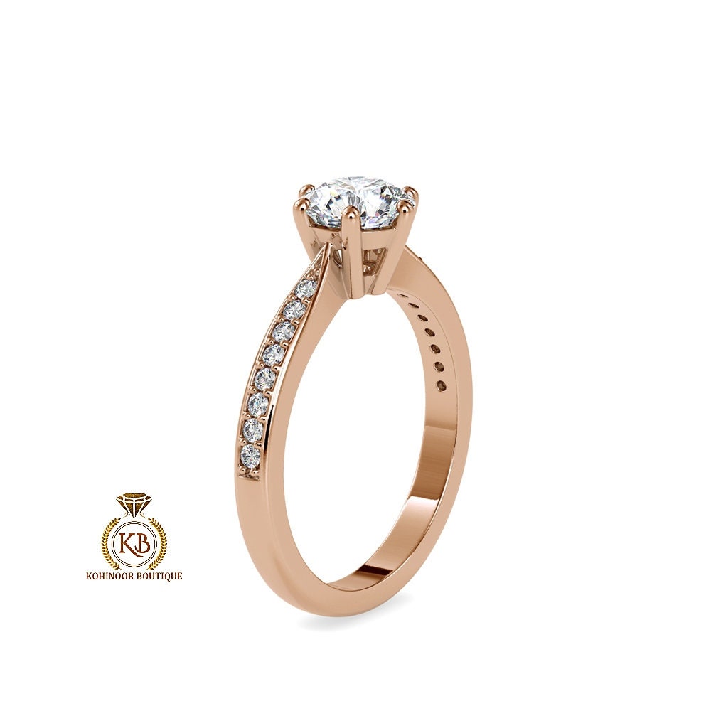 Round Cut classic Solitaire with side pave band Moissanite Engagement\Wedding\Mother Ring in 18k\14k\10k