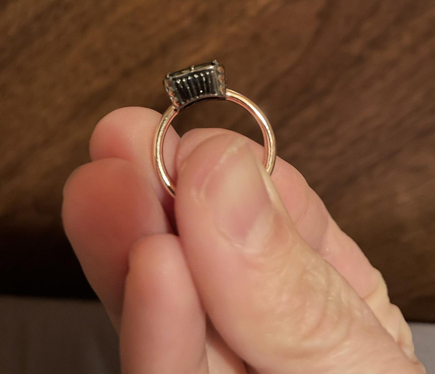 Green Radiant Cut Moissanite East West Georgian Style Bezel Set Solitaire ring, ring for women, Unique ring for her, statement ring