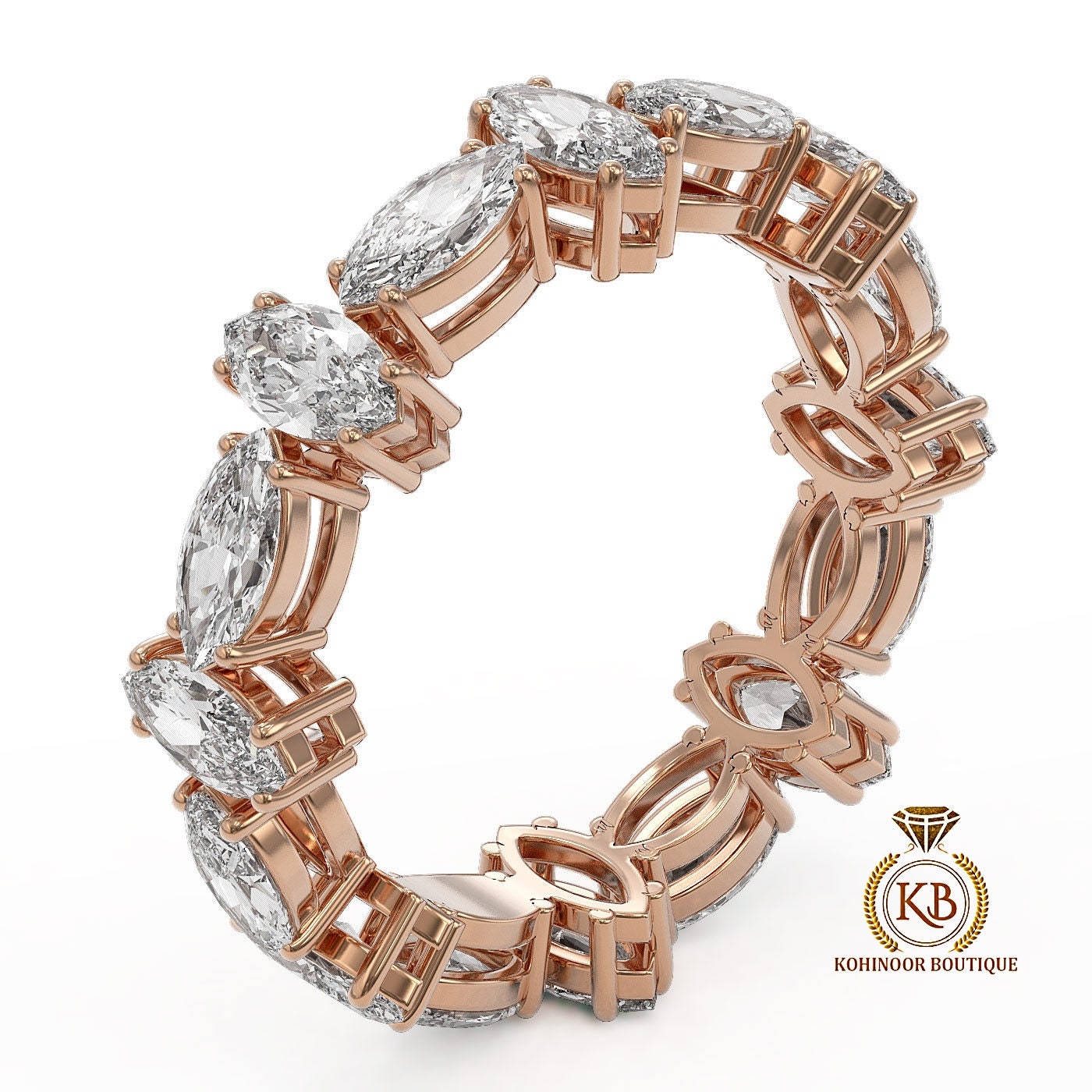 Marquise NWES Moissanite diamond half\full eternity wedding band, Bridal stackable, minimalist ring in White\Yellow\Rose Gold