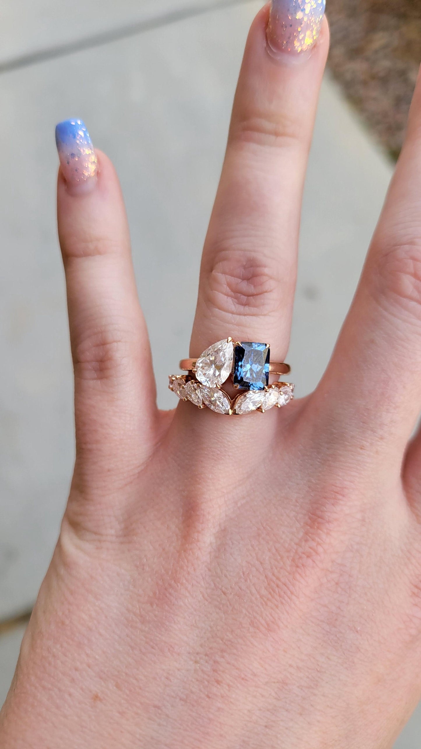 East West Marquise Pear Moissanite wedding band, Bridal stackable, Anniversary gift for wife