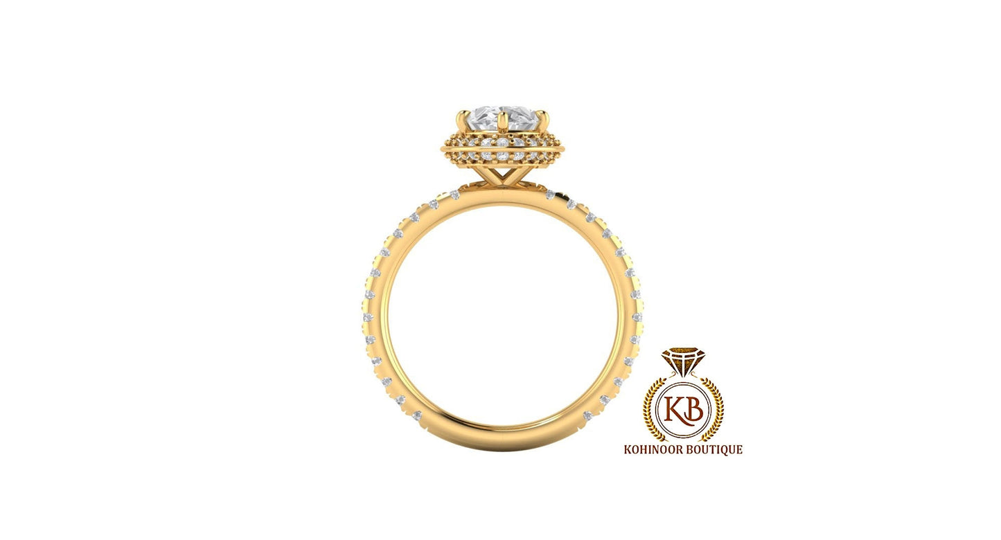Vintage Oval Moissanite hidden double halo with U pave band Solitaire Engagement\Proposal\Anniversary\Promise Ring in 18k\14k\10k