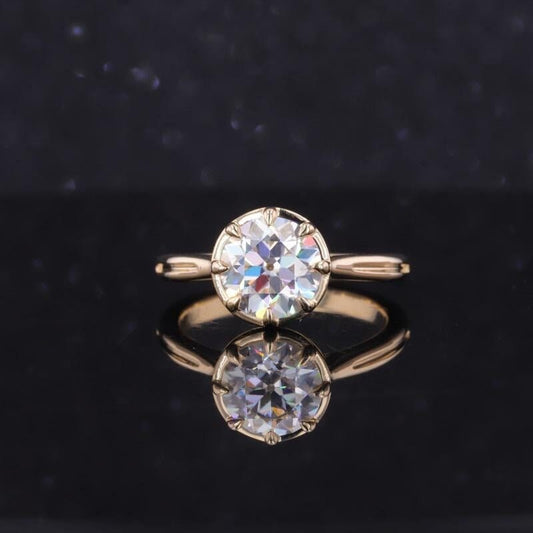 Old European Cut OEC Georgian cut down bezel set Moissanite Solitaire Engagement Ring, Ring for her, Gift for her, Promise proposal ring