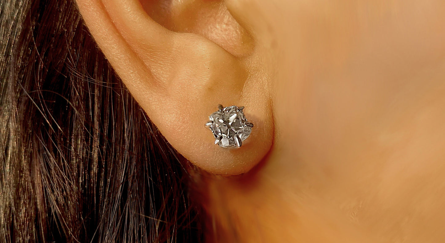 Vintage Cushion Old Mine Cut Moissanite Stud Earrings, Moissanite Wedding Earrings, Push Back Earrings, Anniversary Gift, Circa 1910