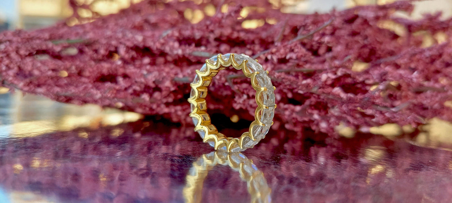 Vintage France\ French cut Moissanite Eternity Ring, wedding band, stackable ring, Princess cut Half\Full eternity band, Anniversary gift