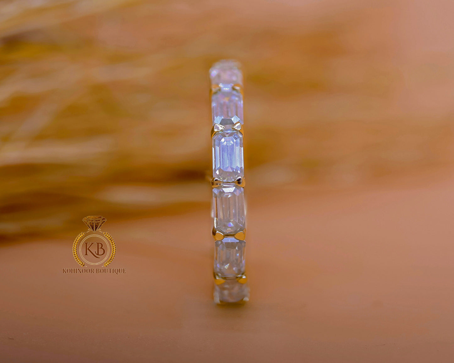 East West Set Emerald Cut Moissanite wedding band, ised in Full\Half Eternity Ring,Stackable moissanite band,Anniversary Gift for wife