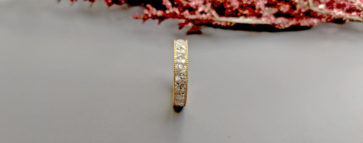 Vintage France\ French cut Moissanite Eternity ring,wedding band, stackable ring,Princess carre cut Half\Full eternity band,Anniversary gift