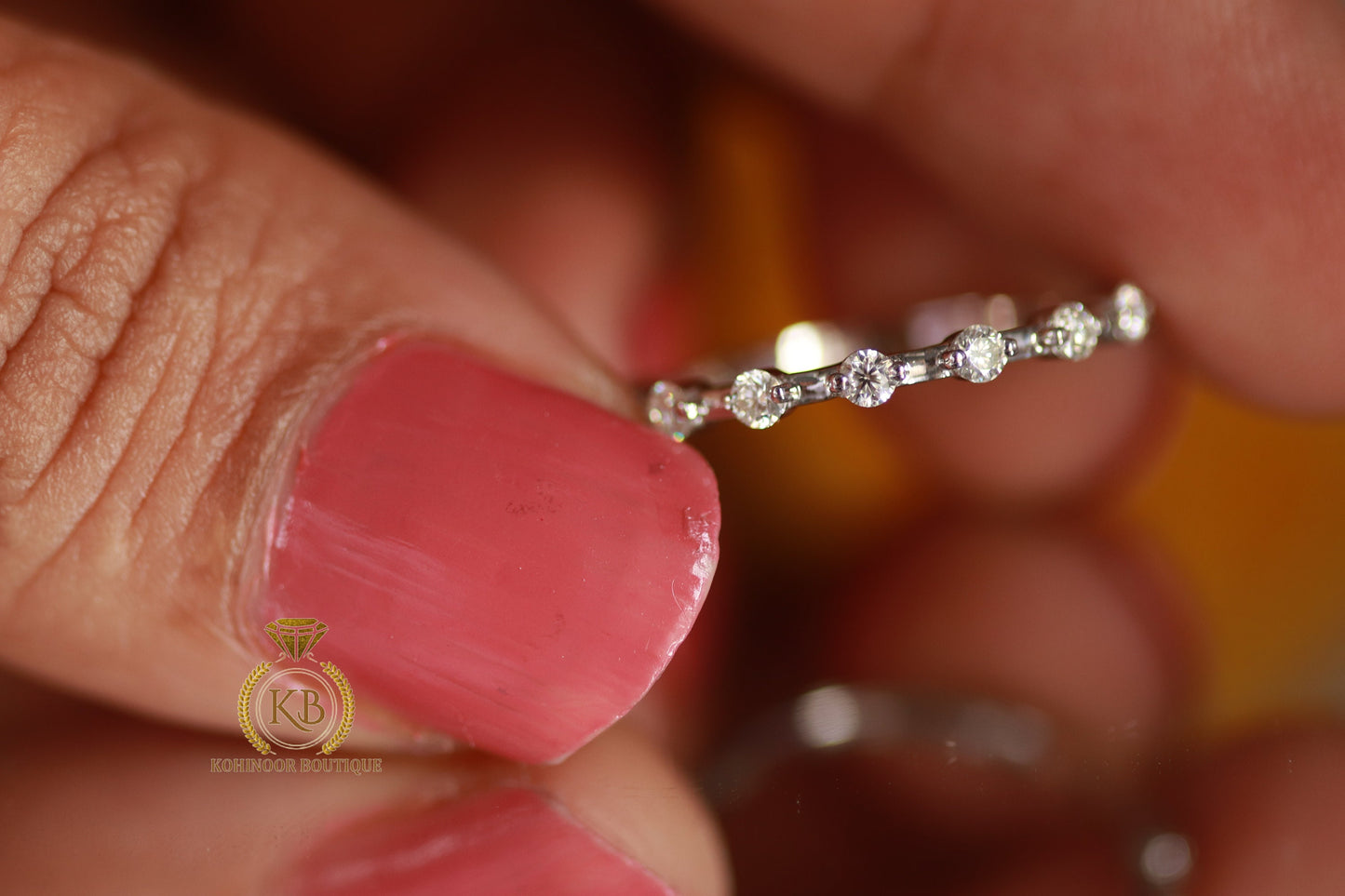 Floating Moissanite wedding band, Half\Full eternity Distance wedding ring, stackable minimalist dainty ring, ring enhancer