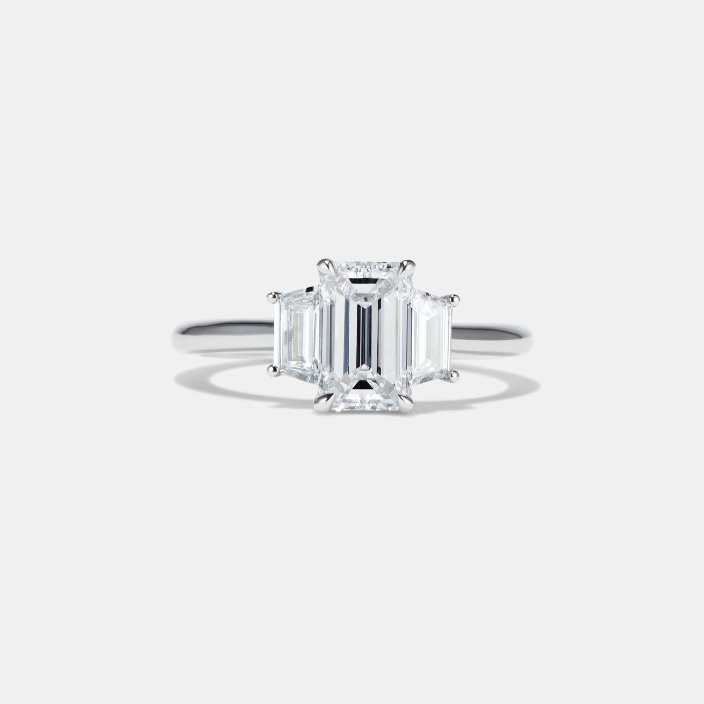 Emerald & Trapezoid 3 stone moissanite Engagement ring, ring for her, gift for women, 3 stone anniversary ring, proposal ring.