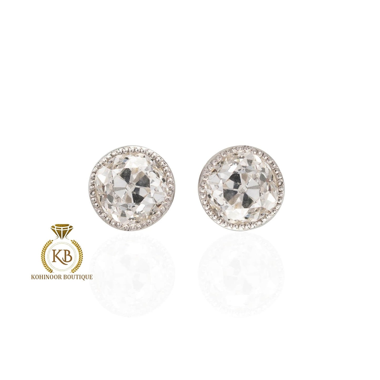 Edwardian Old Mine Moissanite Stud Earrings 2 Ctw 1910s Era, Wedding Earrings, Push Back Earrings, Anniversary Gift,
