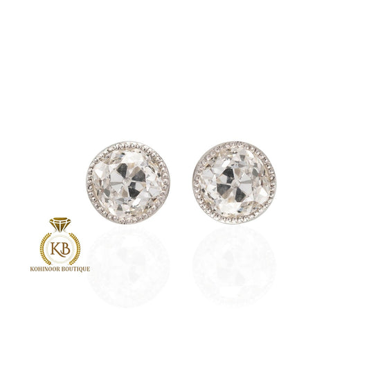 Edwardian Old Mine Moissanite Stud Earrings 2 Ctw 1910s Era, Wedding Earrings, Push Back Earrings, Anniversary Gift,