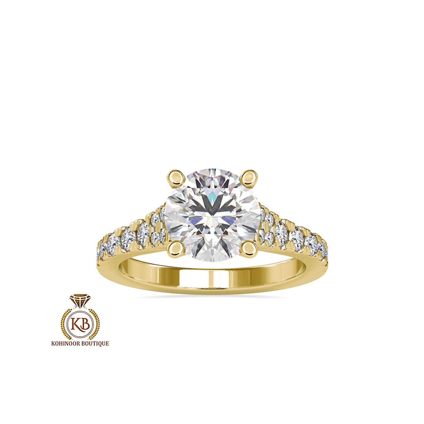Round Cut Moissanite U-Pave Accented Engagement Ring with Pave Bridge and Prongs, high profile set ring, ring for her