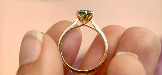 Tulip Lotus Prong Round Green Moissanite Solitaire Engagement Ring, flower basket ring Promise ring, proposal Ring, Ring for her