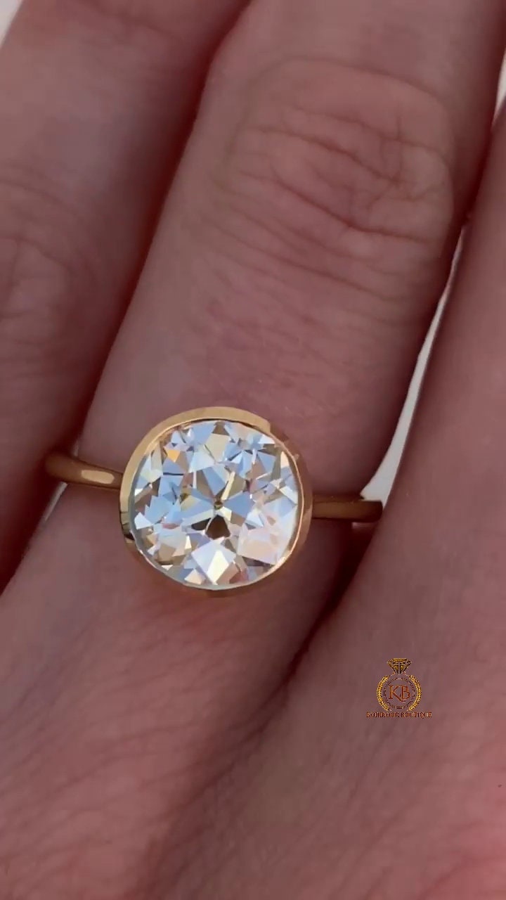 Old European Cut OEC Bezel Set Moissanite Solitaire Engagement Ring, Promise\Propose\Anniversary Ring 18k\14k\10k White\Yellow\Rose Gold