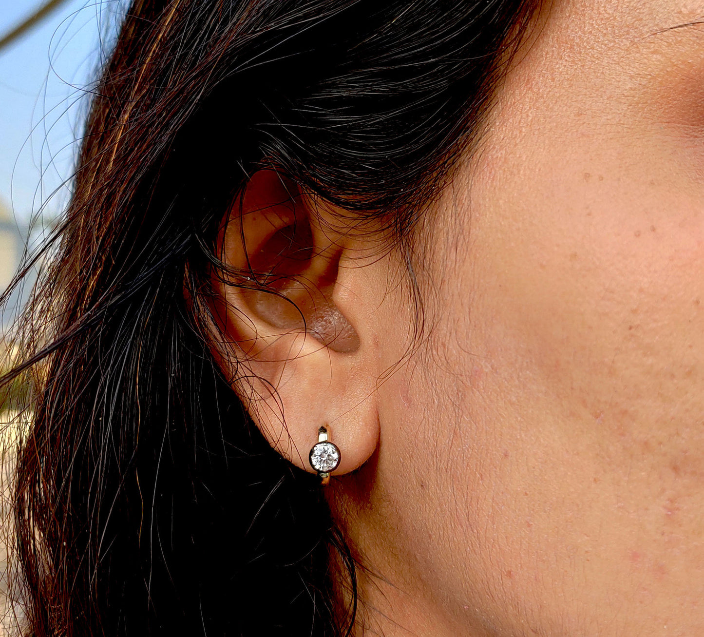 Ready to ship Georgian Victorian Style lab grown diamond Hoops, Georgian cut down Button back blackened gold huggie, Wedding Earring.