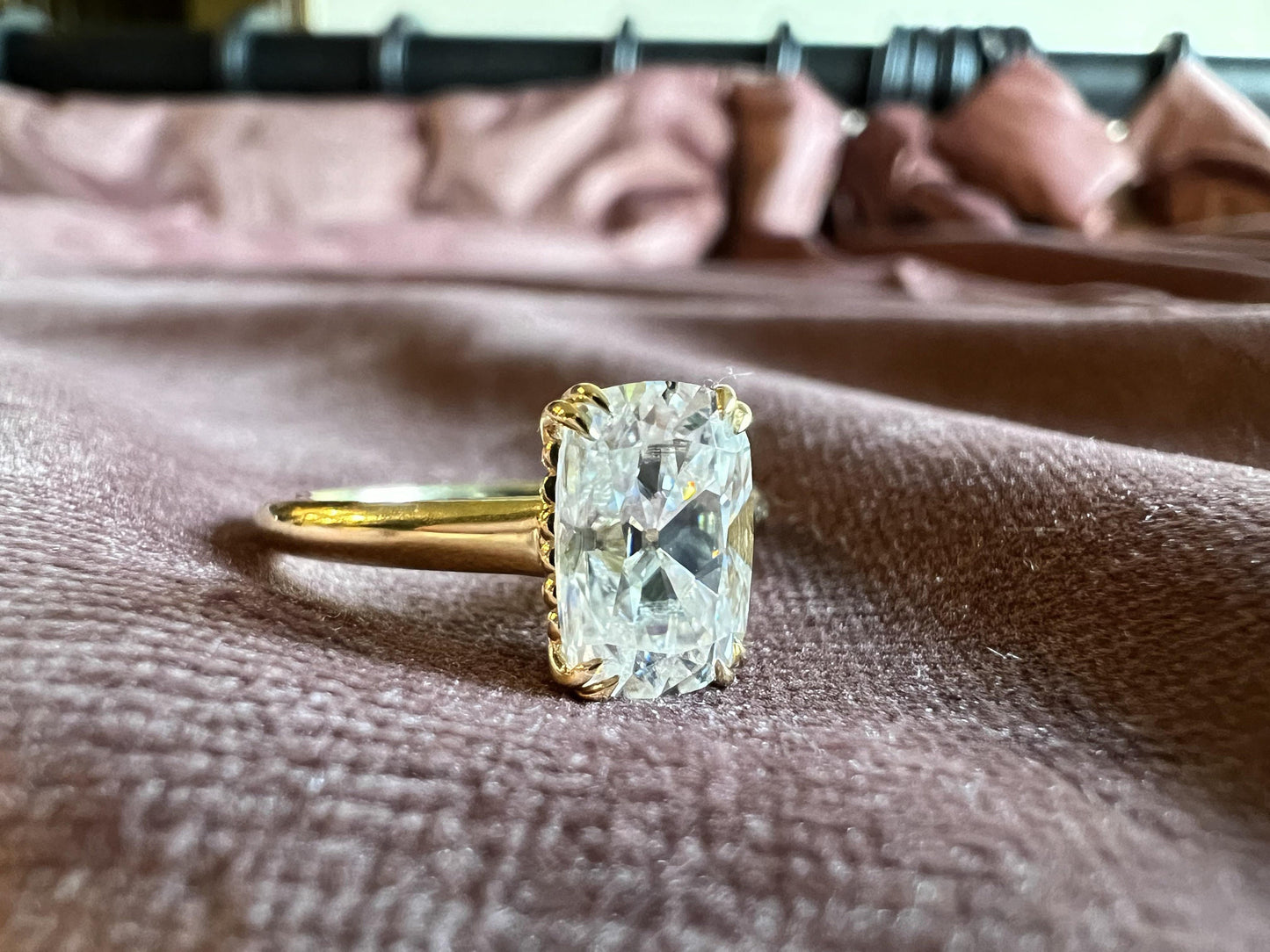 Elongated Cushion Cut Moissanite Cathedral Set Engagement Ring, Ring for women, available in 10k\14k\18k