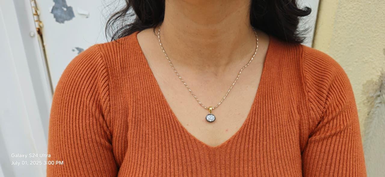 East west oval Cut Moissanite Pendant, Georgian cut down set Pendant without chain, Blackened gold pendant, Pendant for women, gift for her