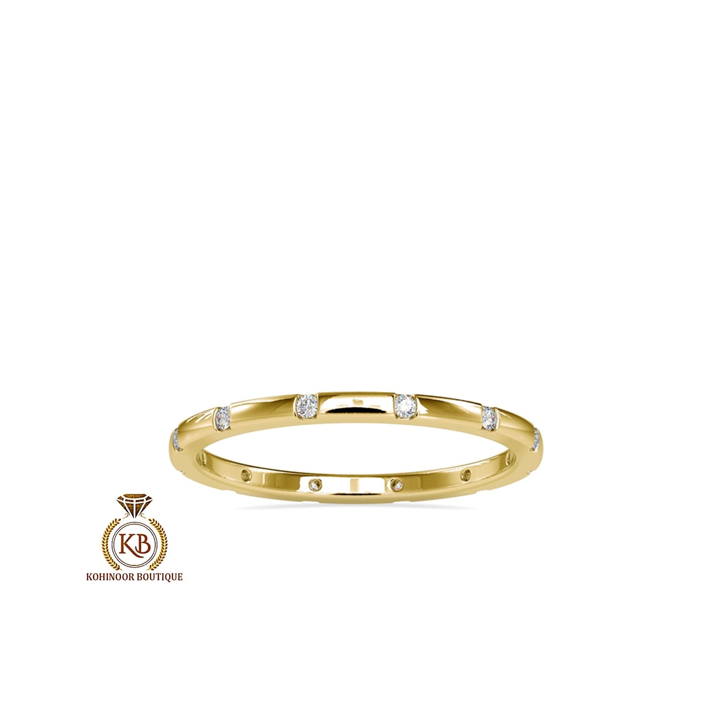 Flush set round moissanite\Natural diamond classic wedding band, eternity band, stackable band, minimalist band