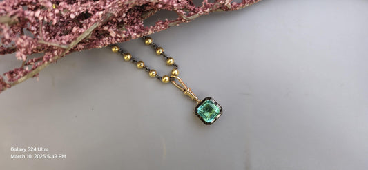 Asscher Cut Lab grown Pariba Tourmaline Pendant,Collet set Georgian cut down set Pendant, Wedding Pendant, Anniversary Gift