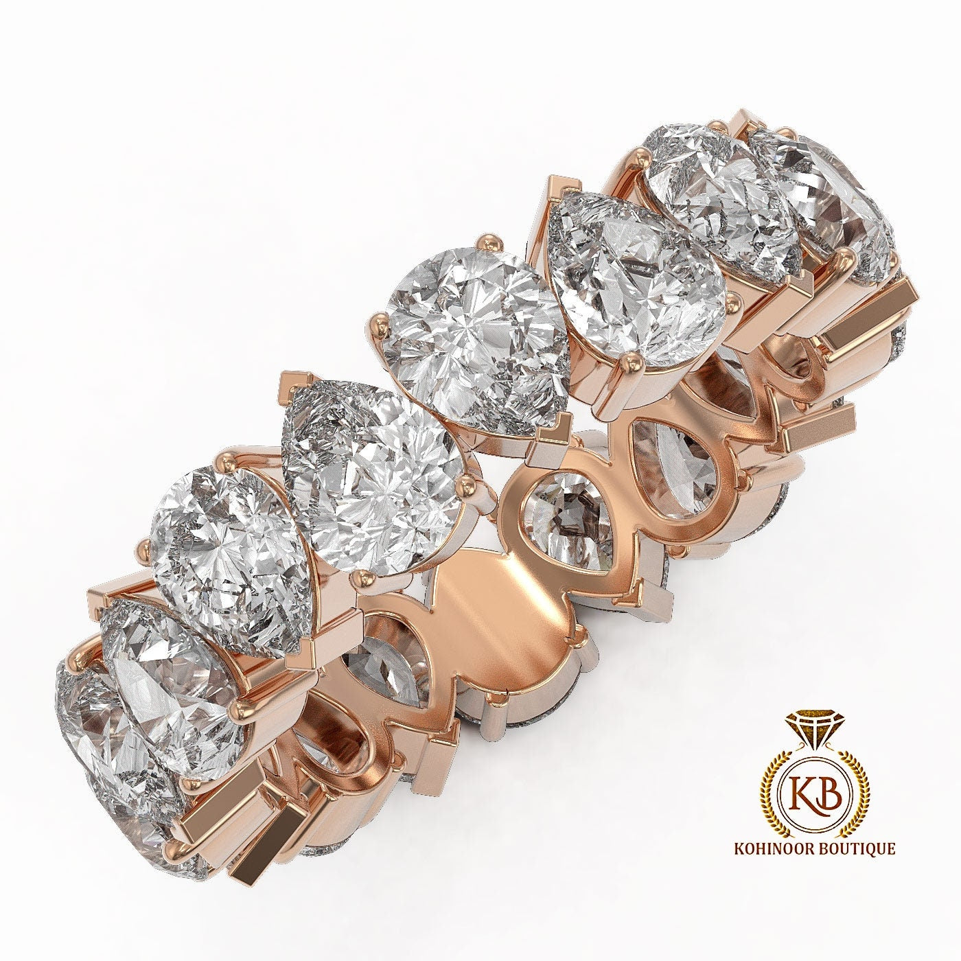 Pear Cut Moissanite half\full eternity wedding band, Bridal stackable, minimalist ring, Anniversary Ring in White\Yellow\Rose Gold