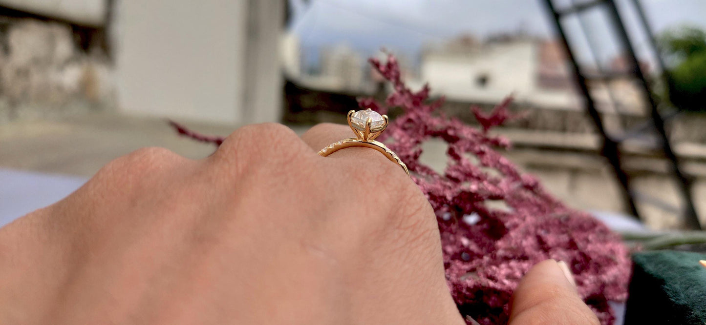 Step Cut Lozenge Cut moissanite Solitaire Engagement Ring with side pave, Gift for her, Rings for women, Promise ring, Proposal Ring