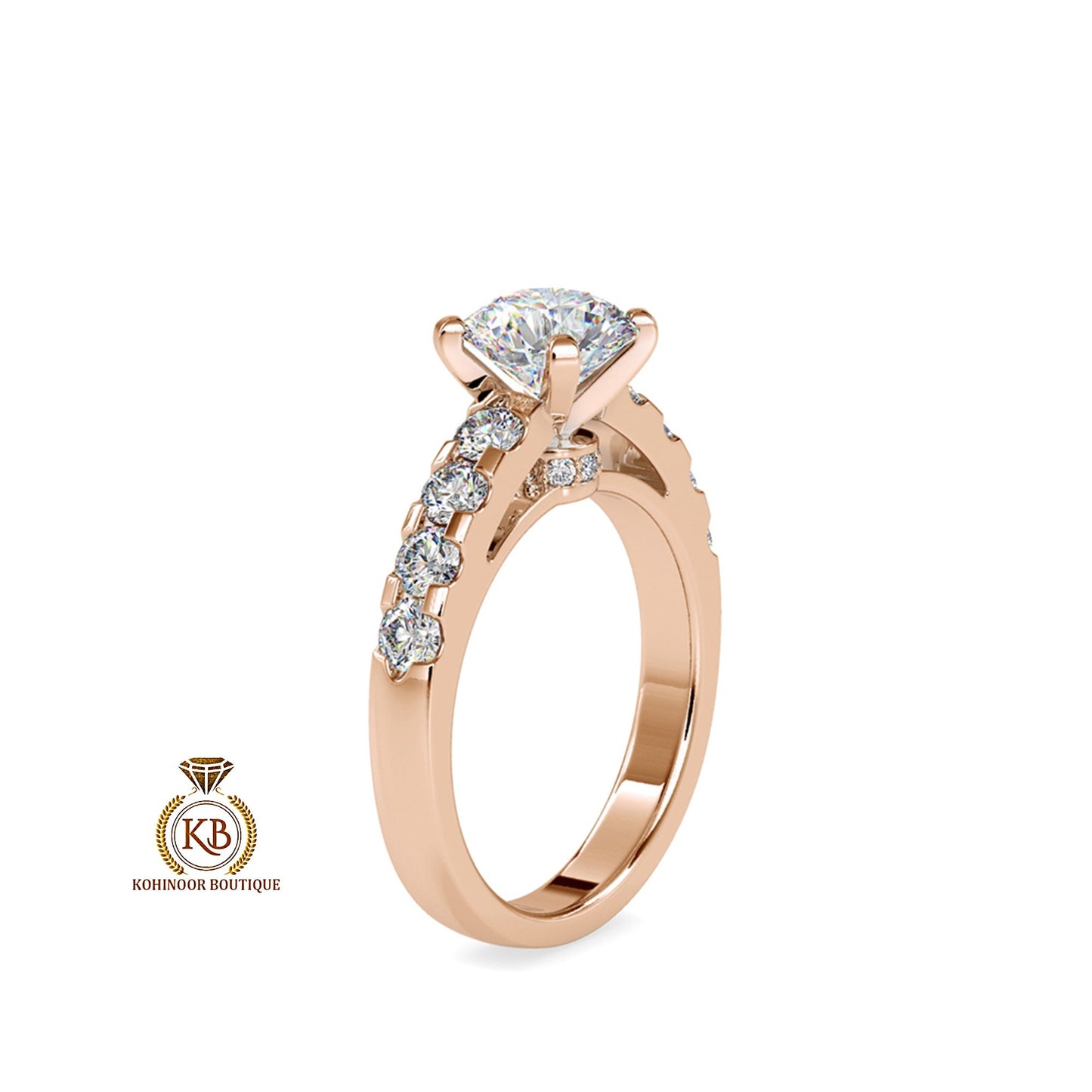 Round Cut Solitaire collar Halo Cathedral Set U shaped Pave Moissanite Engagement ring,ring for her, engagement ring, classic solitaire ring
