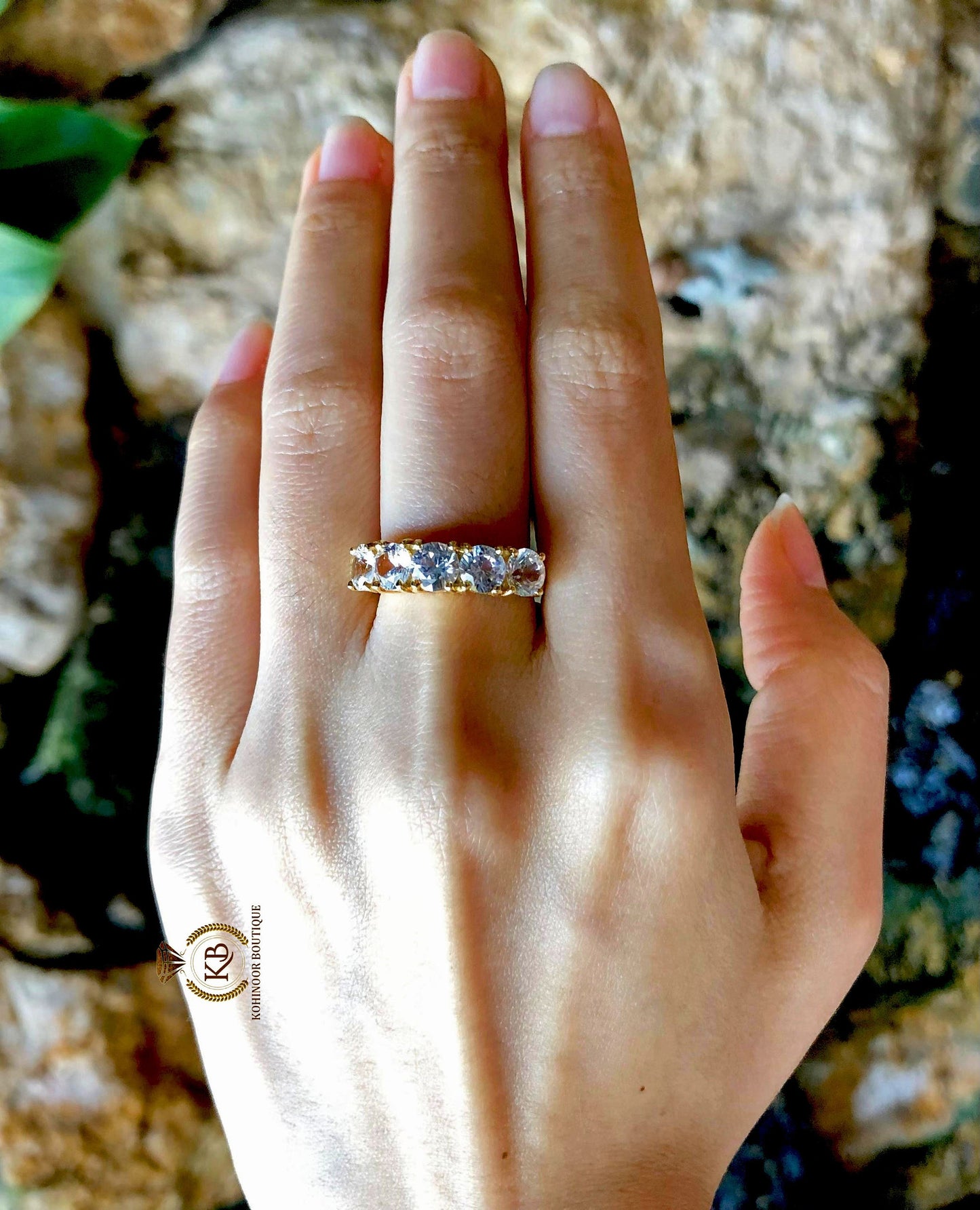 Vintage Round Cut 5 stone Moissanite wedding band, anniversary Band, wedding band, gift for wife, ring for her
