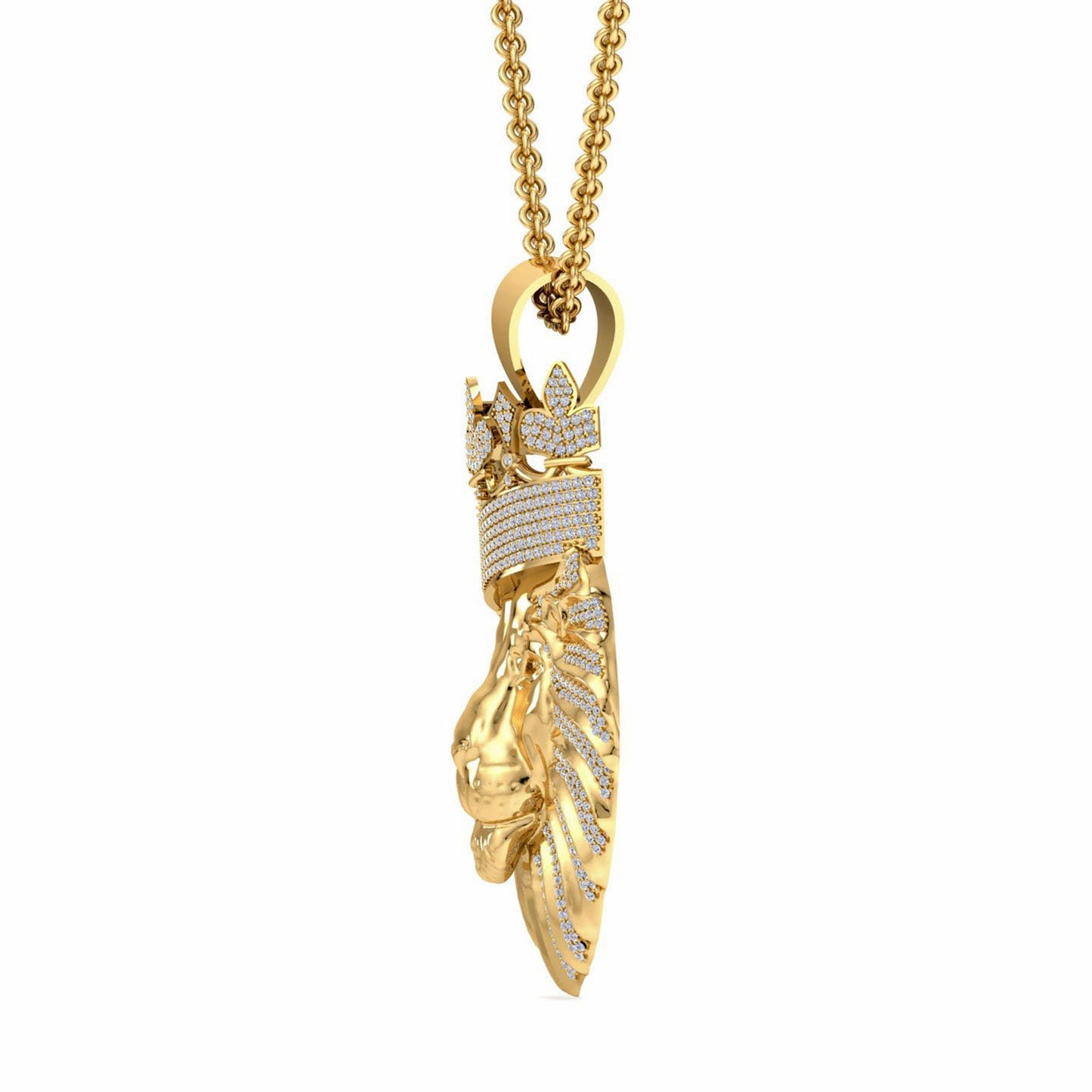 Hip hop King Crown Lion Head Charm Moissanite Pendant , Iced Out Lion Animal Head Pendant, Gift For Him, Pendant for Men boys