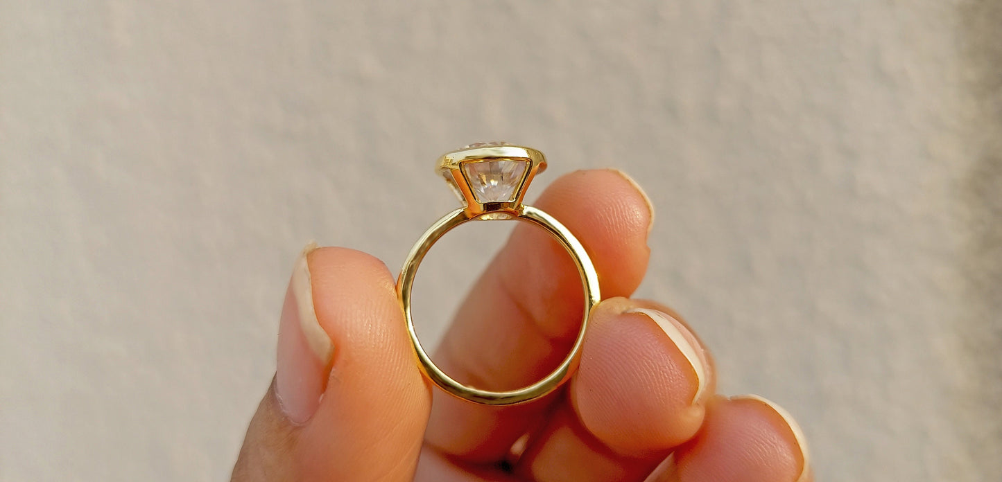 Round Cut Bezel Moissanite Solitaire Engagement Ring , Proposal Ring, Ring for her, Gift for her