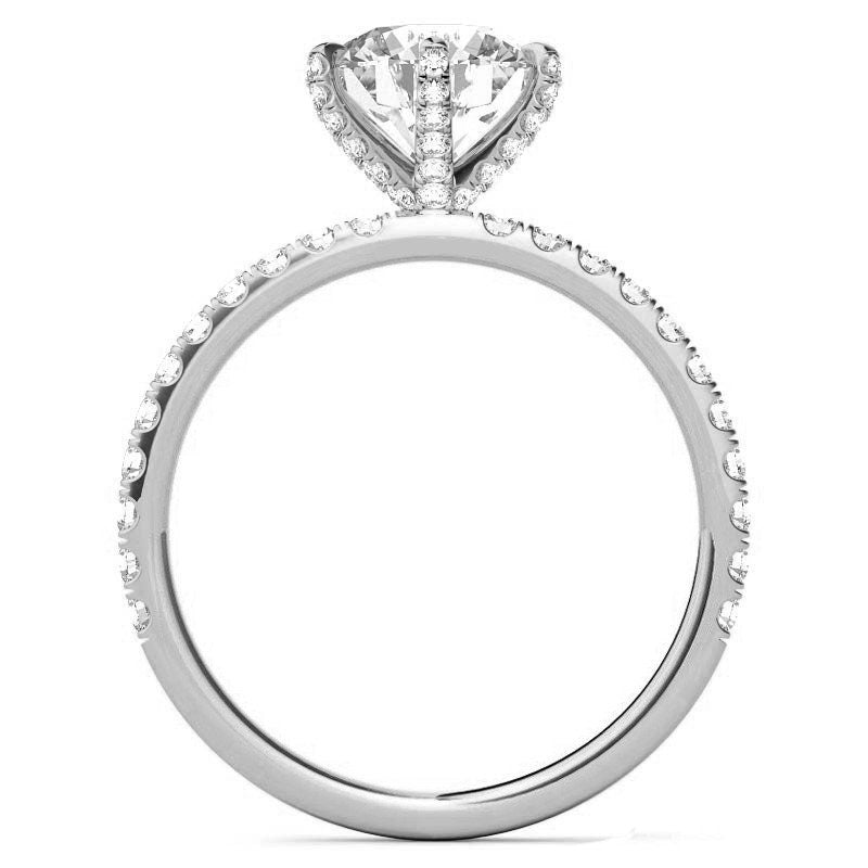 Pave basket Round  with U prong Pave Band Moissanite Solitaire Engagement Ring, Promise Proposal ring, Ring for her, Gift for her.