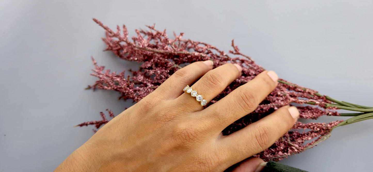 5 stone Round cut Moissanite ring, Anniversary Band, Anniversary gift for wife, ring for her, Right-hand ring, stackable band