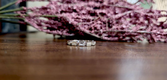 East West Set Emerald Cut Moissanite Bezel Set Full\Half Eternity wedding band, Stackable ring, Statement ring