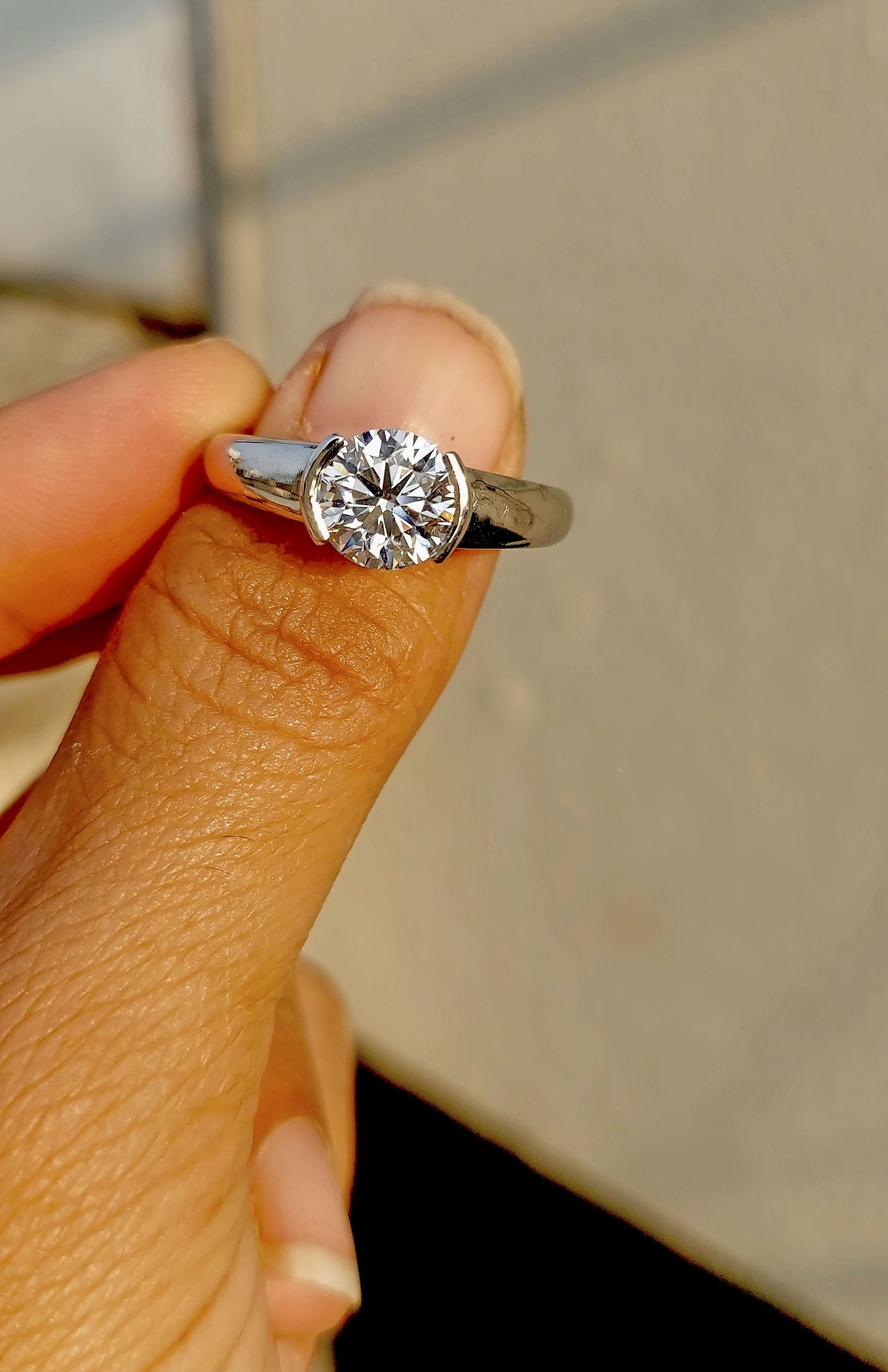 Round Lab grown Diamond Half Bezel Solitaire Engagement Ring, Ring for Women, Ring for Men, Ring for Unisex adult.