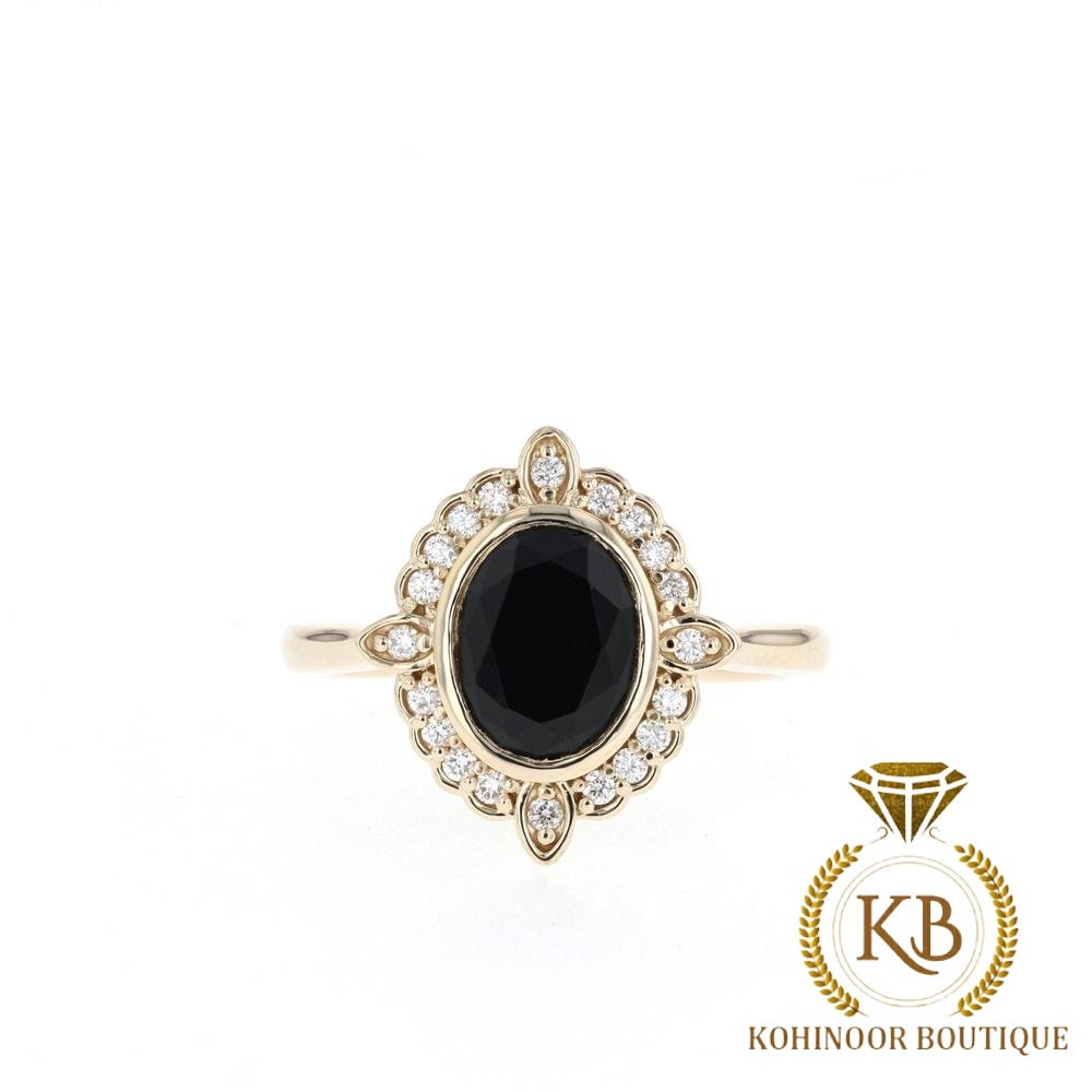 Oval Onyx Halo Solitaire diamond Engagement\Bridal\propose\wedding Ring with 10k\14k\18k White\Yellow\Rose Gold