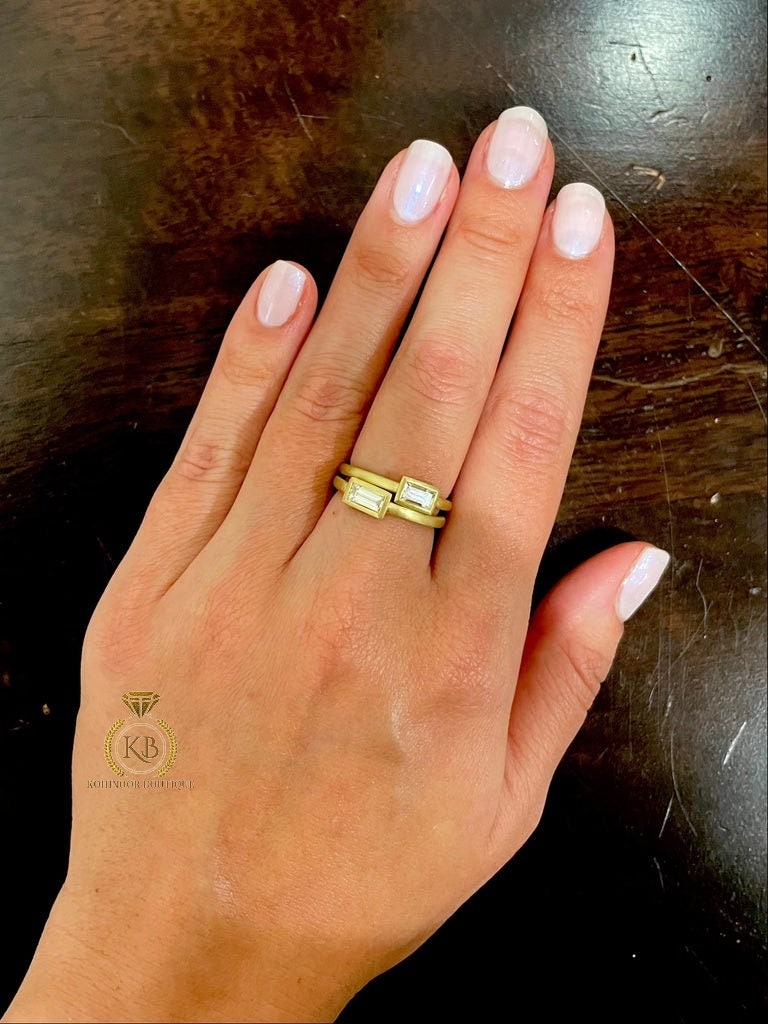 Baguette Moissanite Solitaire Ring, East West Bezel Set Solitaire Engagement Ring 18k\14k\10k White\Yellow\Rose Gold\Platinum