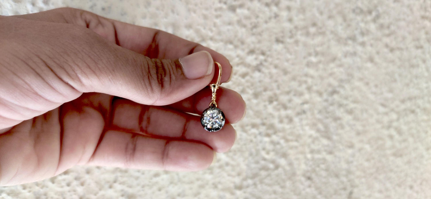 Round Cut Moissanite Pendant, Swivel Clasp Collet set Georgian cut down Button back set Pendant without chain.