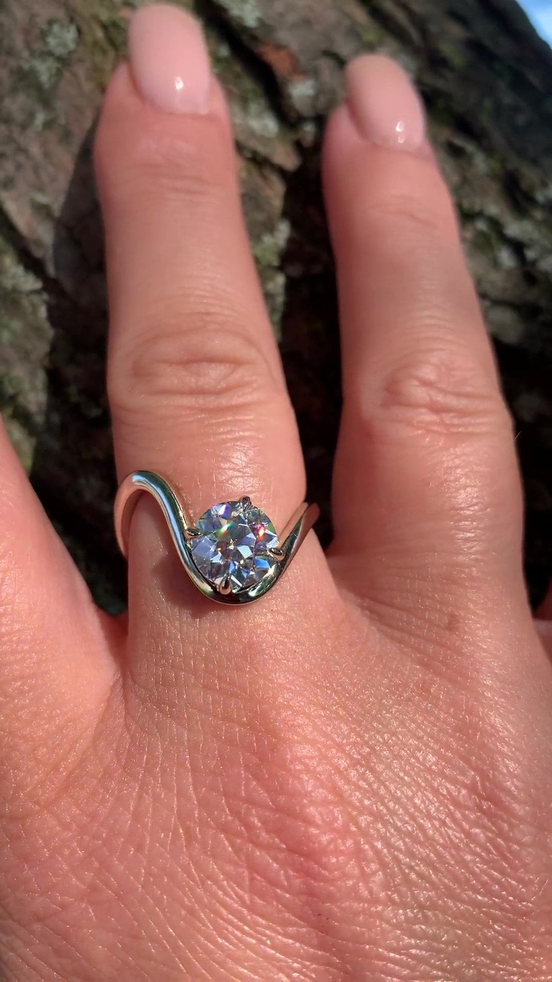 Floating Old European Cut OEC Compass prong NSEW set Solitaire Engagement ring, Ring for her, gift ring for women, vintage moissanite ring.