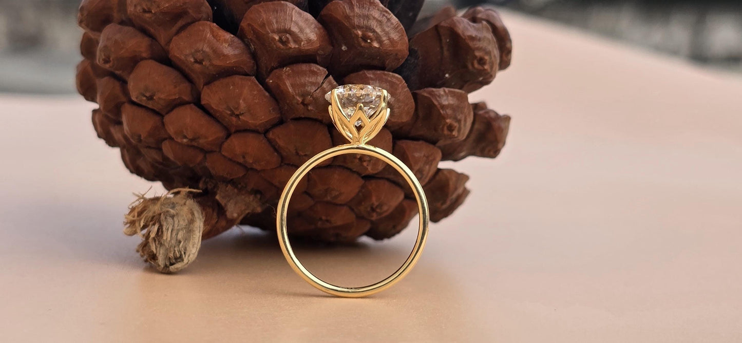 Tulip Lotus Prong Round lab grown diamond Solitaire Engagement Ring, ring for her, gift for her, proposal ring, gift for wife