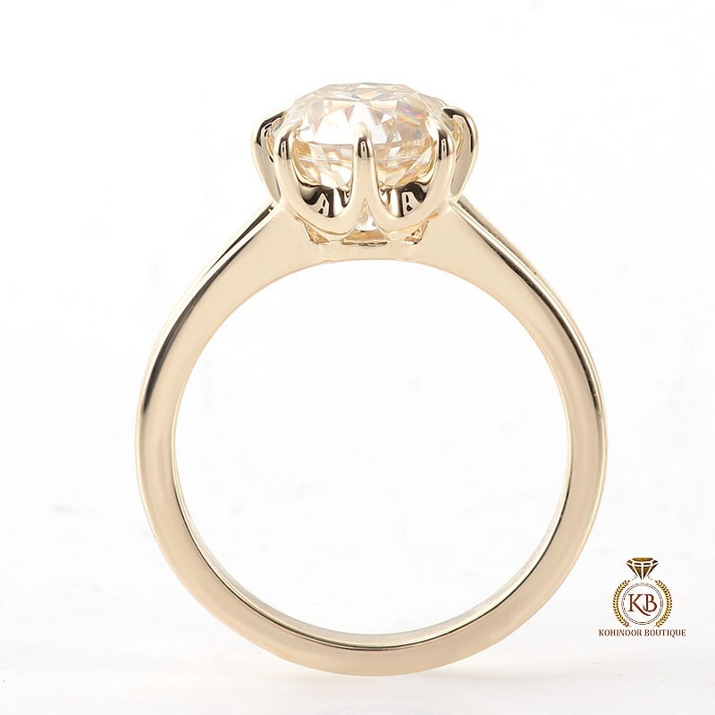 Old Mine Cushion Cut OMC Moissanite Solitaire Engagement ring, Split shank Vintage statement ring, Ring for her, Anniversary Gift for wife