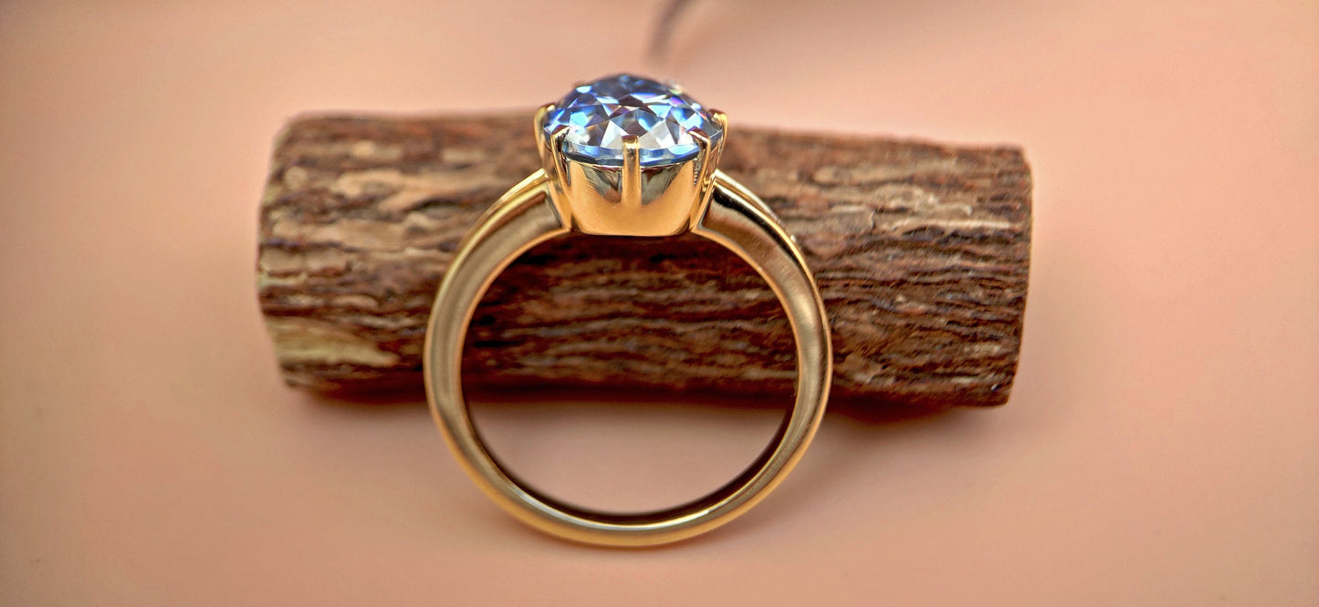 Old Mine Antique OMC Blue Pear Cut Moissanite Solitaire Engagement Ring, ring for her, gift for her Georgian era ring, Marie-Antoinette ring