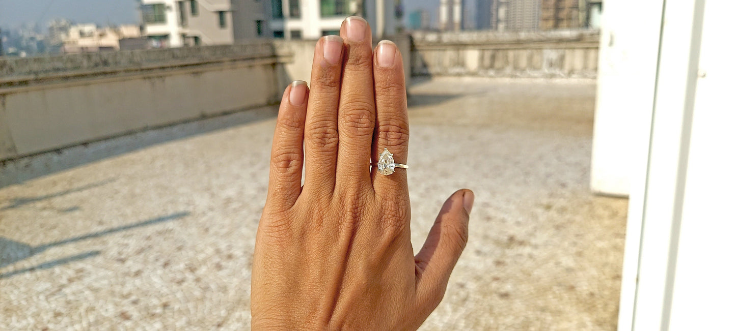 Step Cut Pear Moissanite Solitaire Engagement Ring, Unique moissanite stone, Ring for her, Gift for her, Wedding anniversary gift for wife