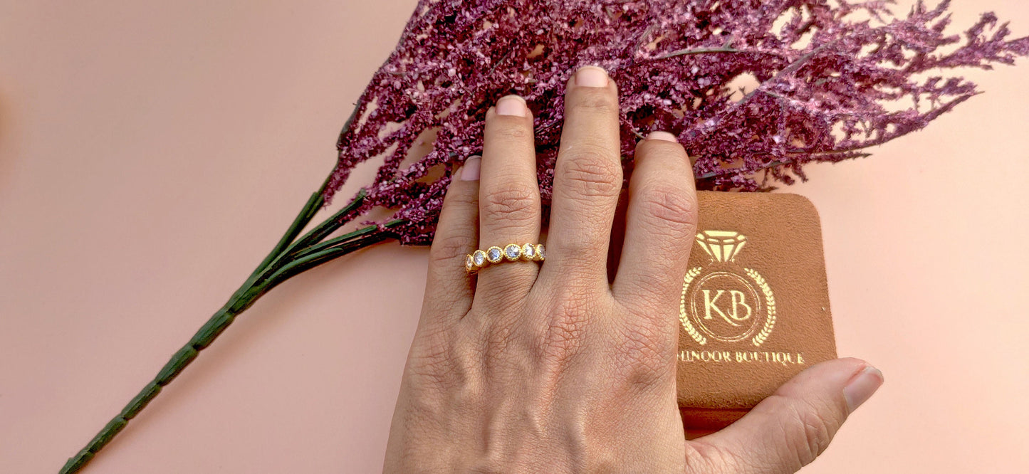 Vintage Rose Cut Round Moissanite Milgrain bezel set Full\Half Eternity wedding band, stackable Vintage ring, Art deco wedding band