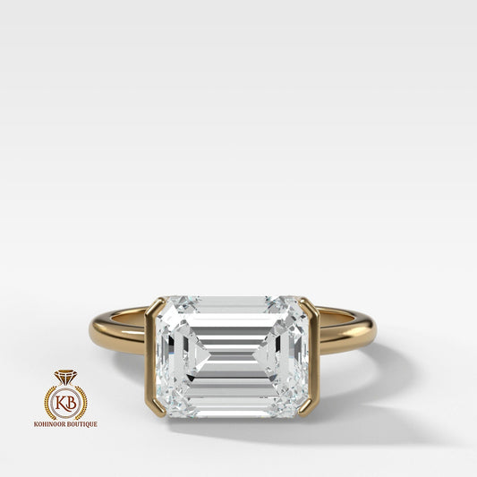 Emerald Cut Moissanite Half Bezel Engagement\Bridal\Propose\Promise\Wedding Ring in White\Yellow\Rose Gold